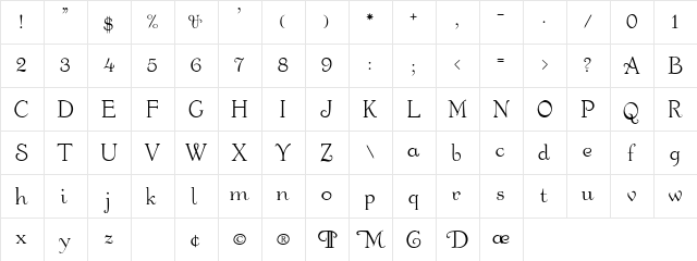 Garton Medium  glyph index