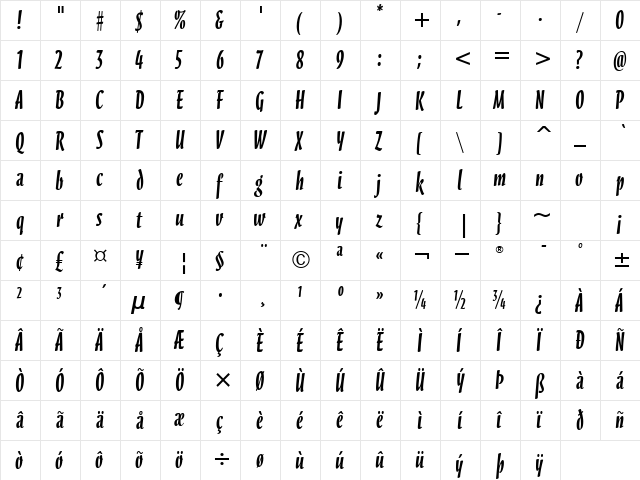 ScarboroughITC TT Bold  glyph index