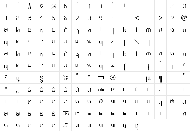 Harpoon Regular  glyph index