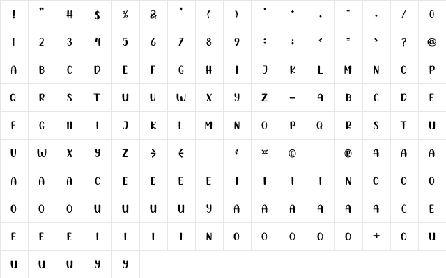 Honey Regular  glyph index