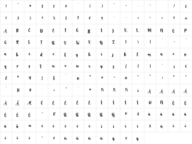 Baby Doll Regular  glyph index
