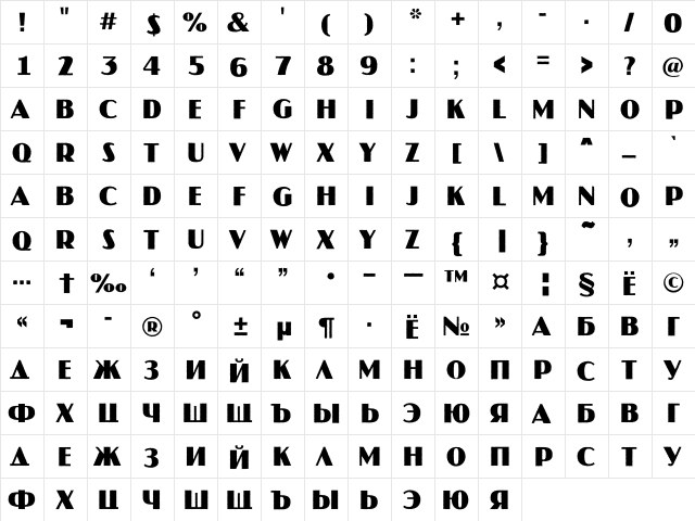 a_JasperTitulRg Bold  glyph index