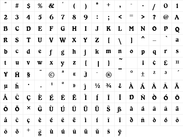 KabarettD Eo Regular  glyph index