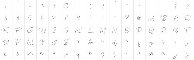 Blue Fonte Regular  glyph index