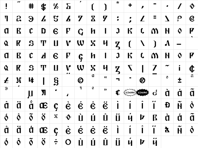 Piper Pie Regular  glyph index