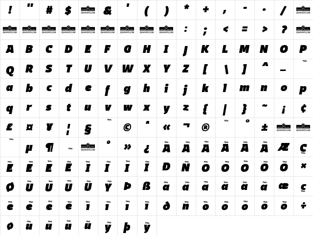 Domotika Trial Black Italic  glyph index