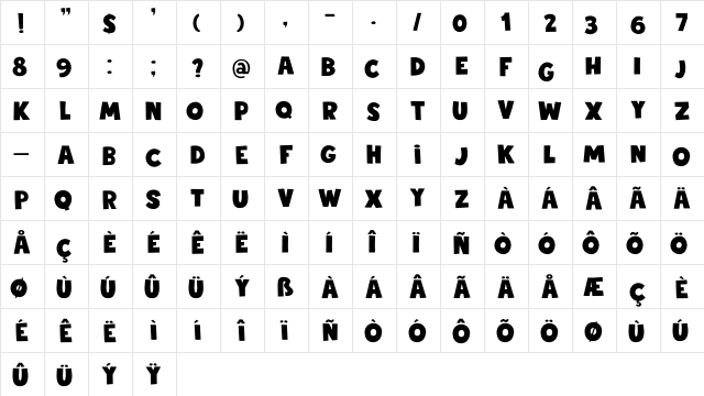DK Sticky Toffee Regular  glyph index