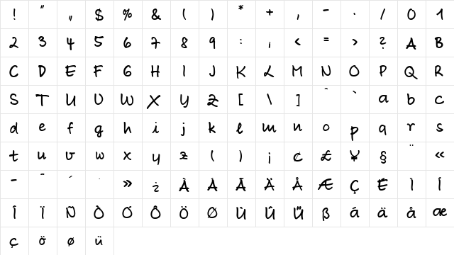 Luedickital Regular  glyph index