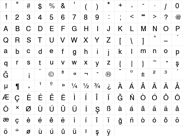 Sans Normal  glyph index