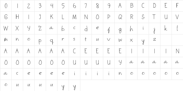 Kids Note Regular  glyph index