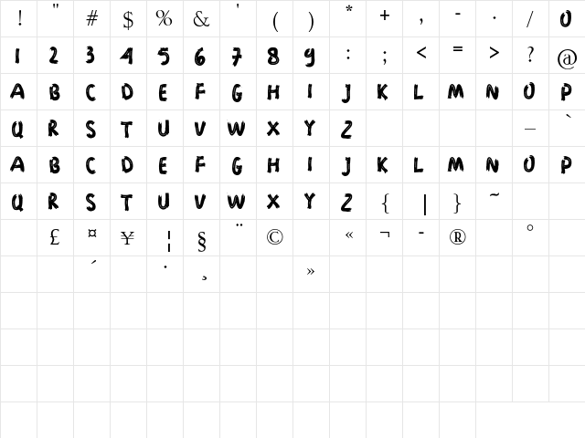 BASIC Regular  glyph index
