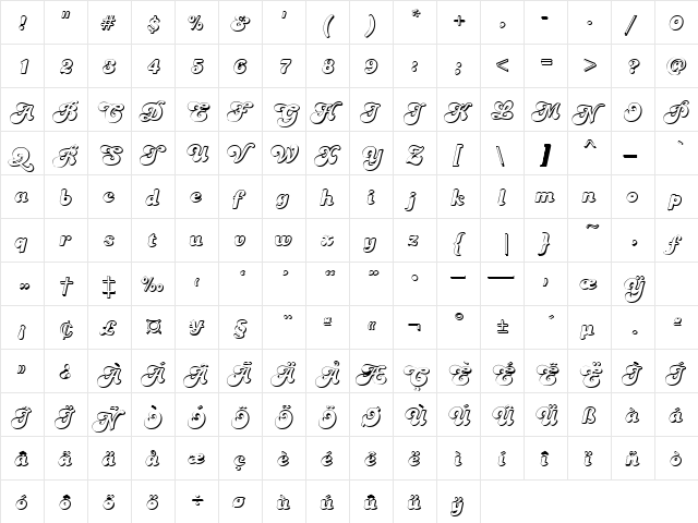Picobello Regular  glyph index