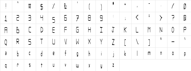 Zaboodla Thin Regular  glyph index