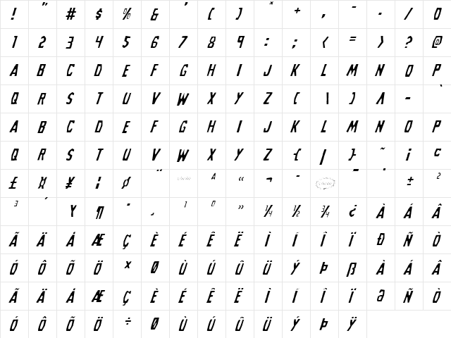 Grim Ghost Light Italic Light Italic  glyph index