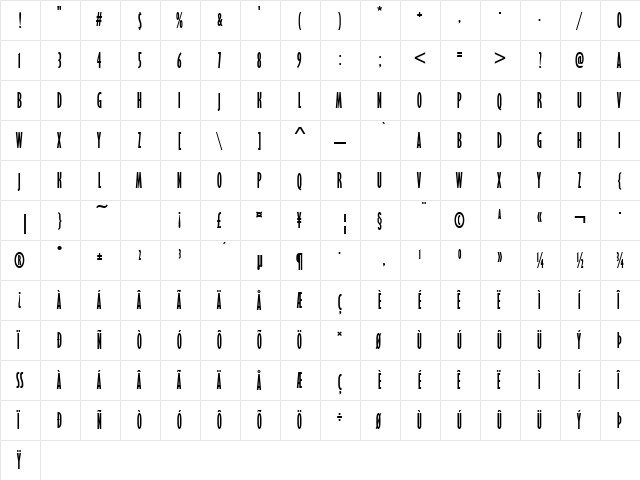 URWGalaxieComDBol Regular  glyph index