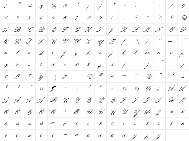 PT Orchid Light Normal  glyph index