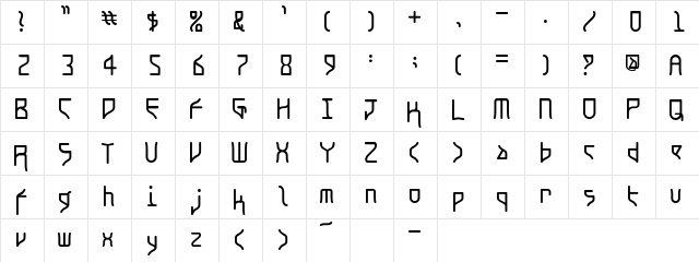 Koto RegularE  glyph index