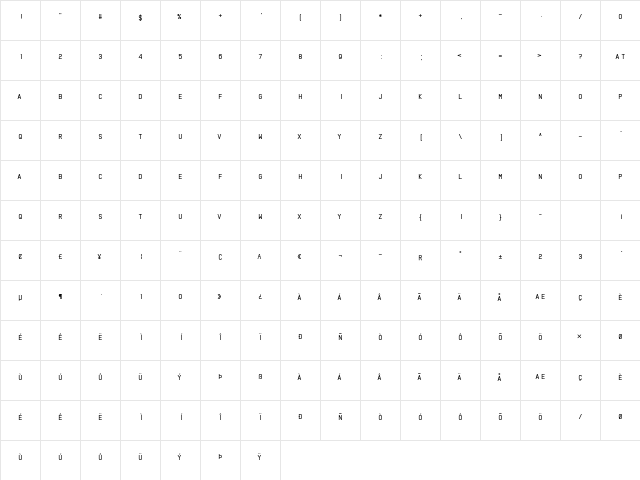 Bottled It Central Regular  glyph index