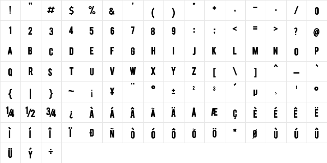 BERRYBOLD Bold  glyph index