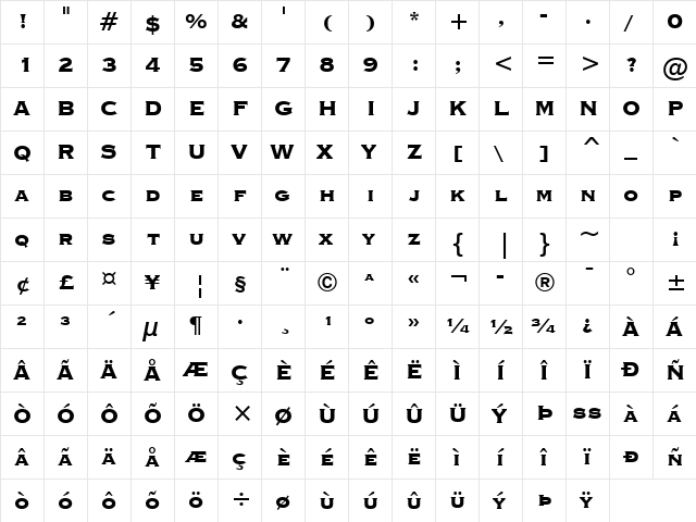 CopprplGoth Hv BT Heavy  glyph index
