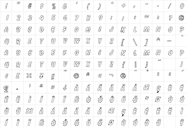 Inkspot SF Bold  glyph index