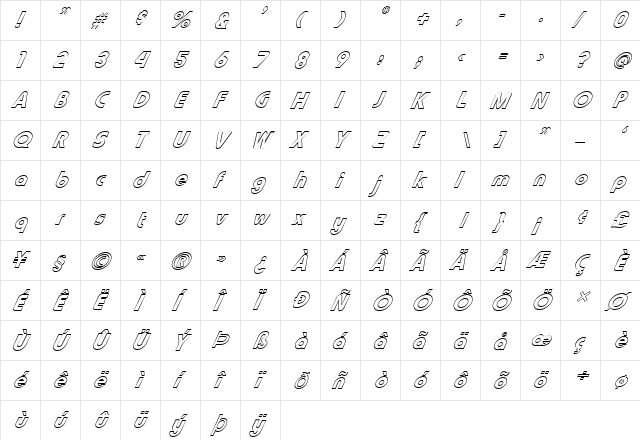 FZ BASIC 7 HOLLOW ITALIC Normal  glyph index