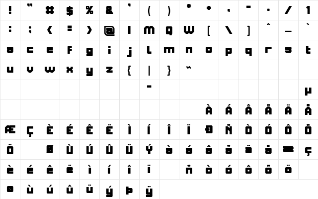 ELITE MIND Bold  glyph index