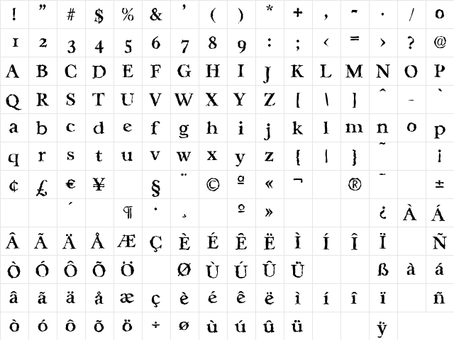 CasablancaRandom-Medium Regular  glyph index