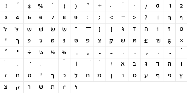 Noam New Hebrew Regular  glyph index