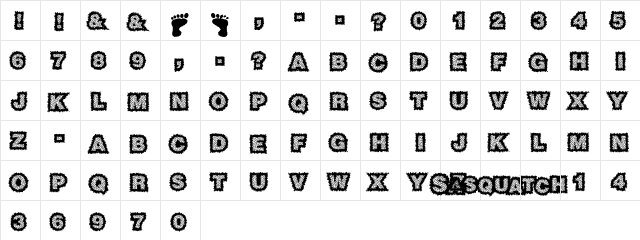 Sasquatch Regular  glyph index