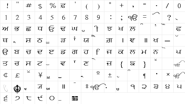 AnmolKalmi Regular  glyph index
