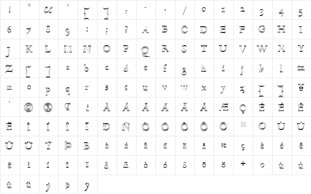 FZ ROMAN 17 HOLLOW Normal  glyph index