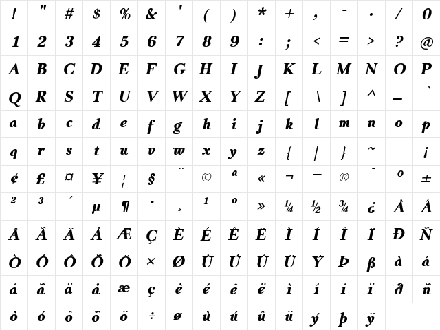 JasperSqueezeEB Italic  glyph index