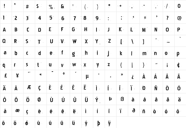 Pakenham Spraypaint Regular  glyph index