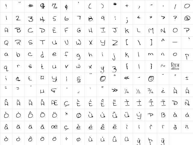 LEHN145 Regular  glyph index