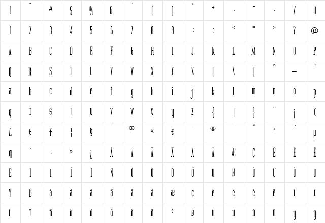 Offbeat Medium  glyph index