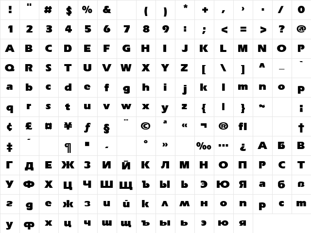 Erika Rus Bold  glyph index