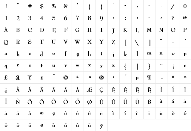 ReedFont bold Bold  glyph index