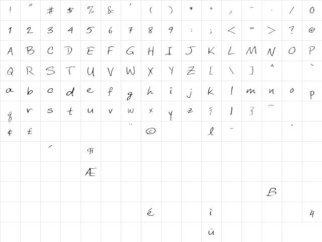 DCWri Ex Regular  glyph index