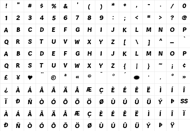 Snowa Regular  glyph index
