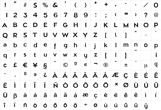 NapoliSerial Bold  glyph index