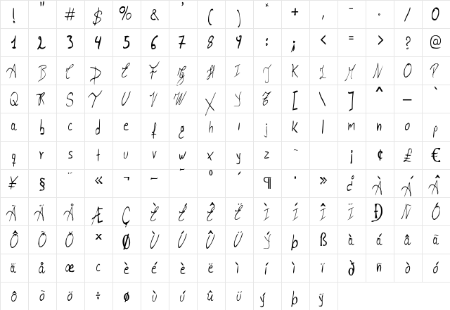 Toppo Giggio Hora de Dormir  glyph index