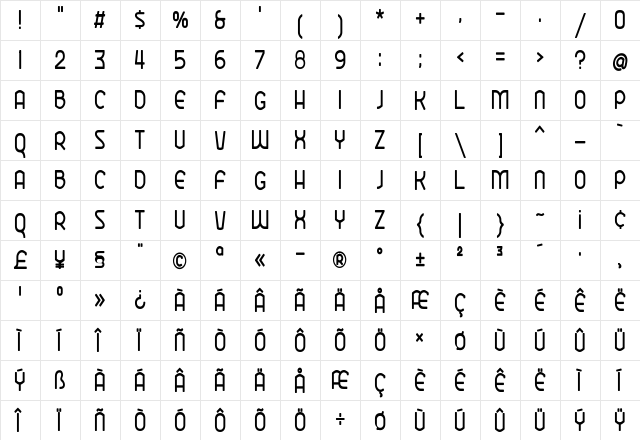Ekela Round Condensed  glyph index