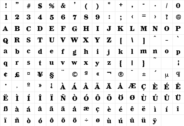 Wichita-Serial-ExtraBold Regular  glyph index