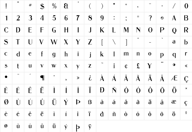 Dukas CF Regular Regular  glyph index