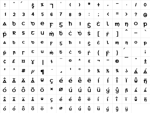 Gael AX Bold  glyph index