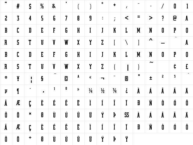 CityComDMed Regular  glyph index