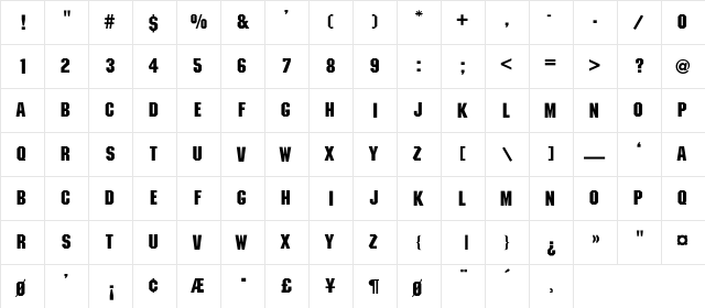 Technocrat-Light Regular  glyph index