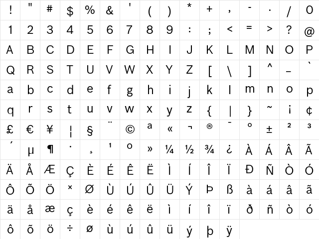 Bosch Regular  glyph index