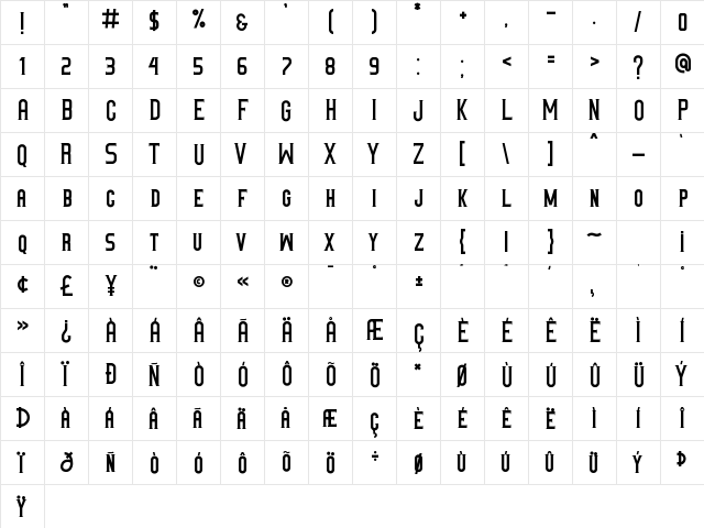 Babillon Regular  glyph index